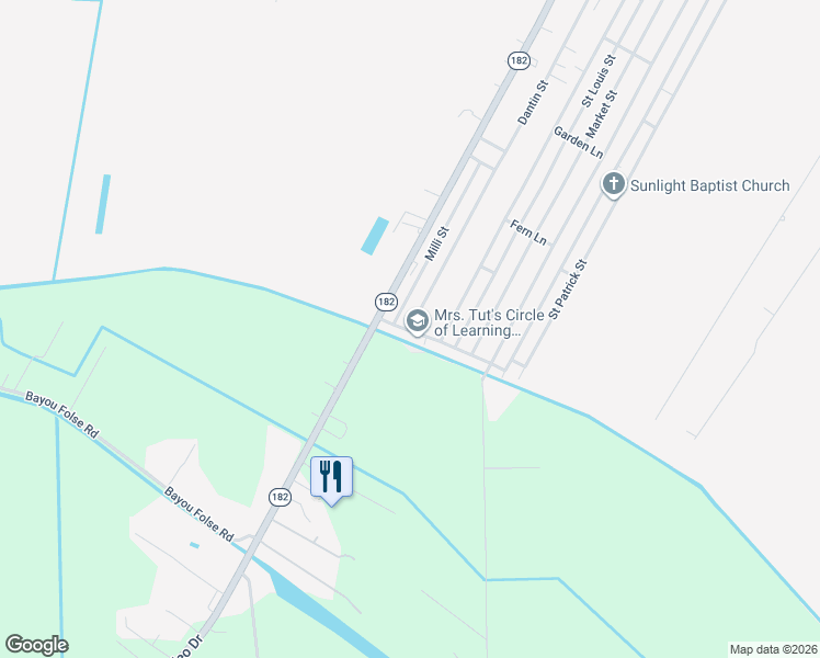 map of restaurants, bars, coffee shops, grocery stores, and more near 699 Dantin Street in Raceland