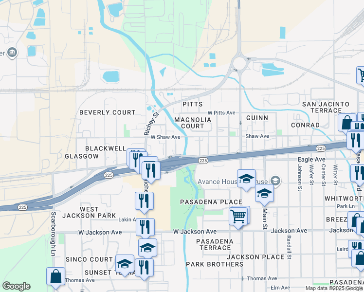 map of restaurants, bars, coffee shops, grocery stores, and more near 105 Tascott Street in Pasadena