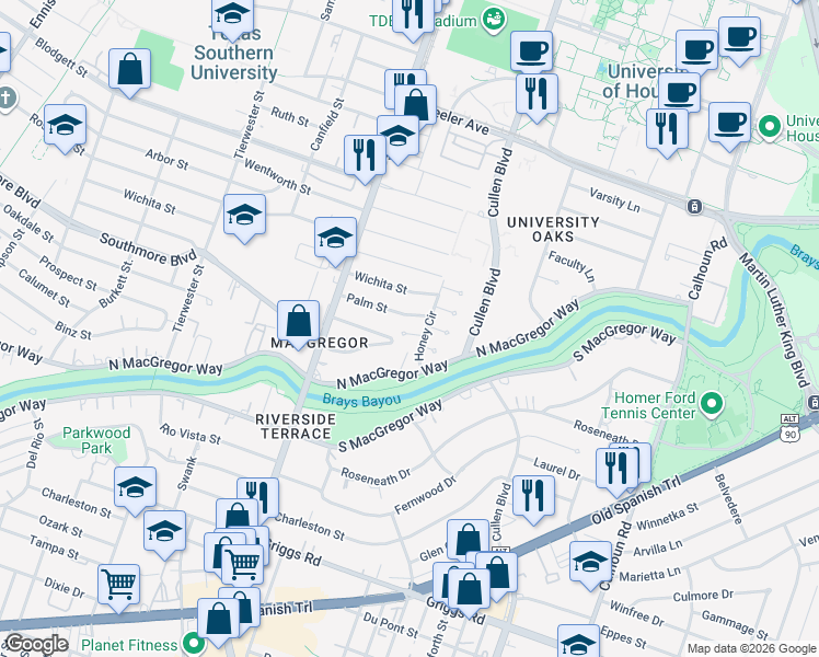 map of restaurants, bars, coffee shops, grocery stores, and more near 3869 Gertin Street in Houston