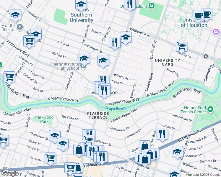 map of restaurants, bars, coffee shops, grocery stores, and more near 3808 Gertin Street in Houston