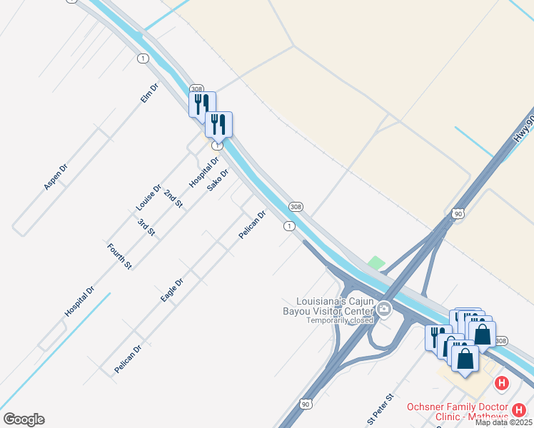 map of restaurants, bars, coffee shops, grocery stores, and more near in Raceland