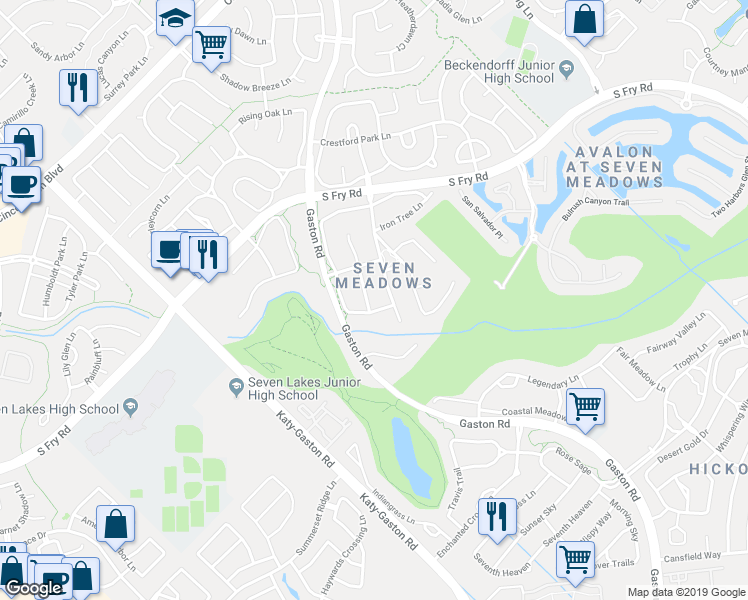 map of restaurants, bars, coffee shops, grocery stores, and more near 5923 Hawthorne Garden Way in Katy