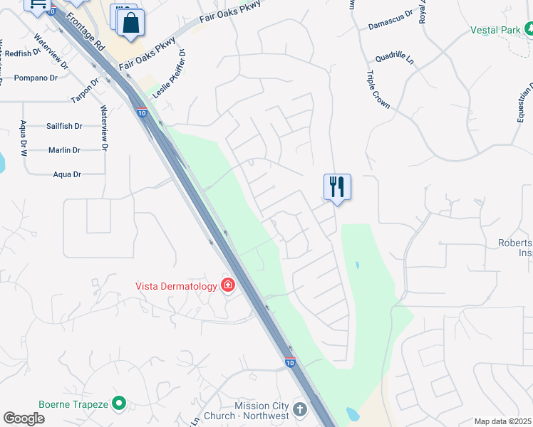 map of restaurants, bars, coffee shops, grocery stores, and more near 8730 Poppy Hills in Boerne