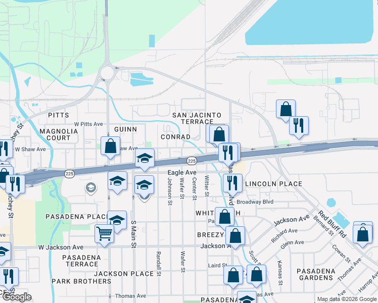 map of restaurants, bars, coffee shops, grocery stores, and more near 711 Pasadena Freeway Frontage Road in Pasadena
