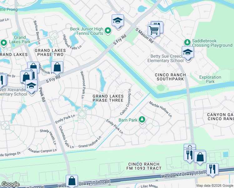 map of restaurants, bars, coffee shops, grocery stores, and more near 5706 Arbor Breeze Court in Katy