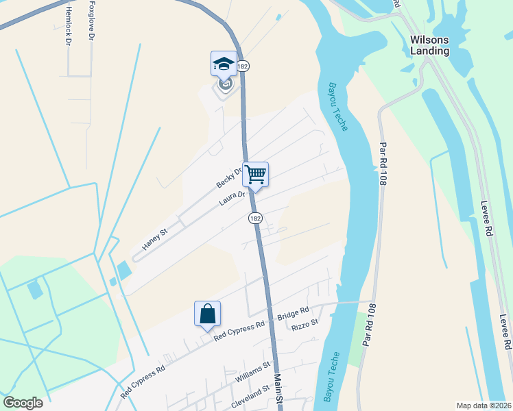 map of restaurants, bars, coffee shops, grocery stores, and more near 100 Riverview Drive in Patterson