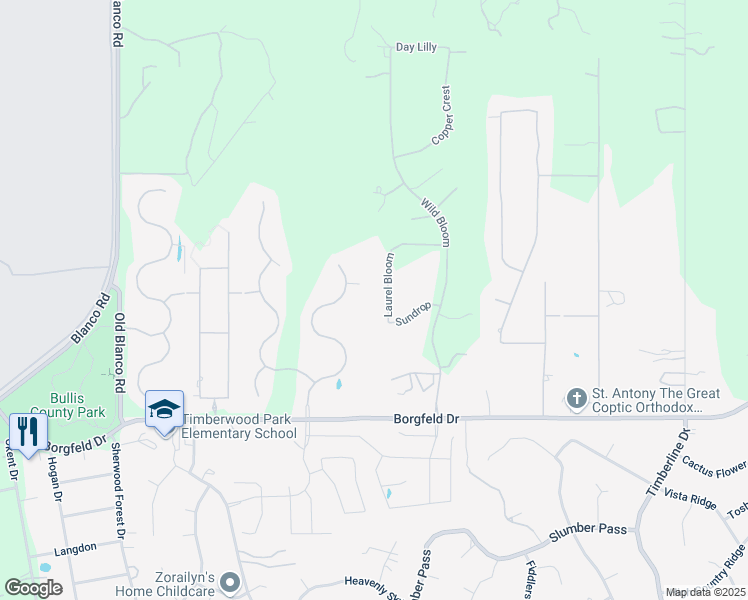 map of restaurants, bars, coffee shops, grocery stores, and more near 27703 Laurel Bloom in San Antonio