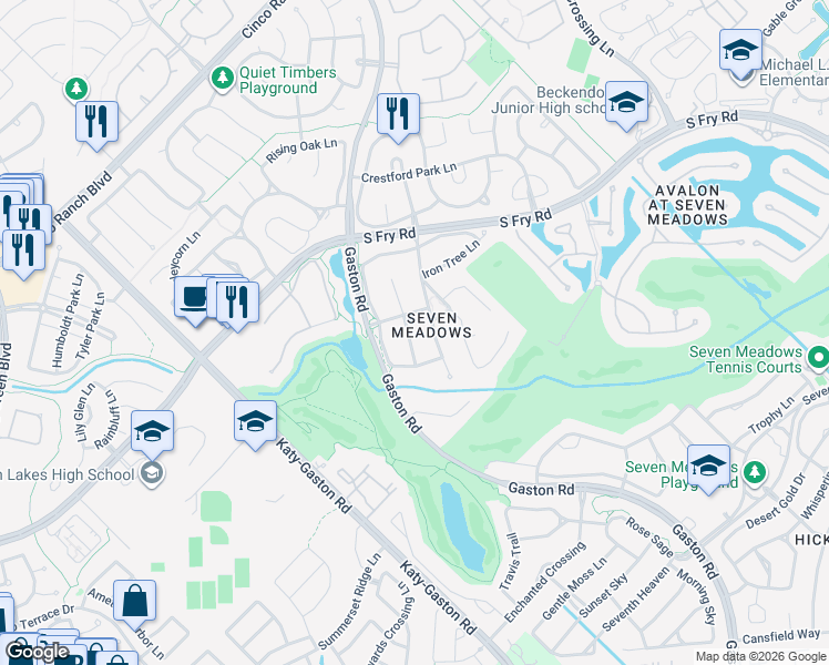 map of restaurants, bars, coffee shops, grocery stores, and more near 5923 Hawthorne Garden Way in Katy