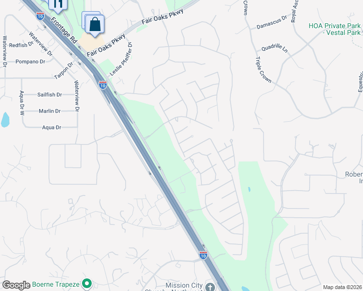 map of restaurants, bars, coffee shops, grocery stores, and more near 8707 Elkhorn Knoll in Boerne