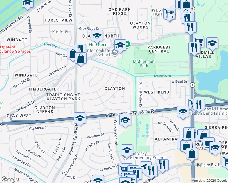 map of restaurants, bars, coffee shops, grocery stores, and more near 3827 Green Crest Drive in Houston