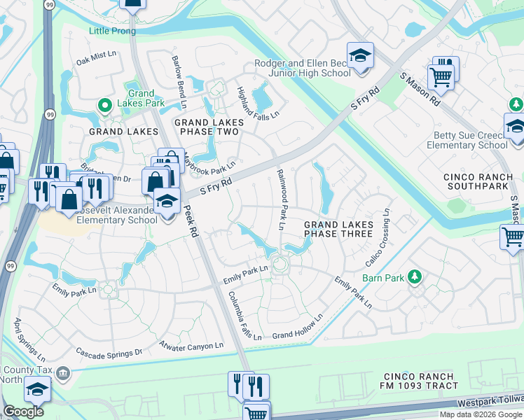 map of restaurants, bars, coffee shops, grocery stores, and more near 5622 Ashford Ridge Lane in Katy