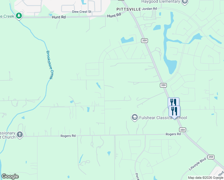 map of restaurants, bars, coffee shops, grocery stores, and more near 6331 George Gordon Road in Fulshear