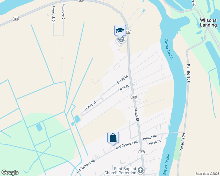 map of restaurants, bars, coffee shops, grocery stores, and more near in Patterson