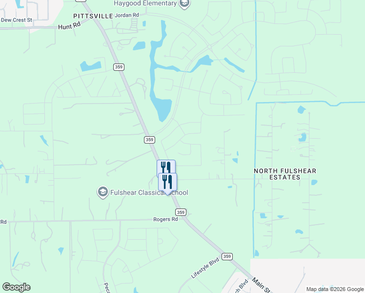 map of restaurants, bars, coffee shops, grocery stores, and more near 31518 Vineyard Creek Drive in Fulshear