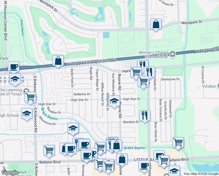 map of restaurants, bars, coffee shops, grocery stores, and more near 4211 Wildacres Drive in Houston
