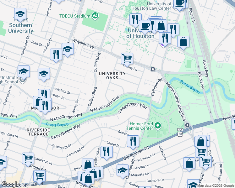 map of restaurants, bars, coffee shops, grocery stores, and more near 4369 Graduate Circle in Houston