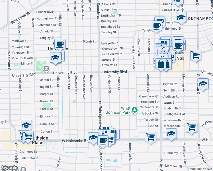 map of restaurants, bars, coffee shops, grocery stores, and more near 6333 Buffalo Speedway in Houston
