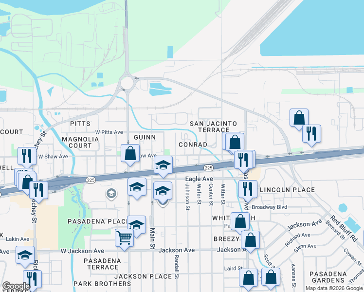 map of restaurants, bars, coffee shops, grocery stores, and more near 106 North Johnson Street in Pasadena
