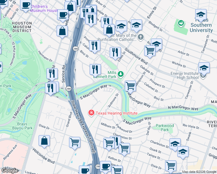 map of restaurants, bars, coffee shops, grocery stores, and more near 3013 Kisling Street in Houston
