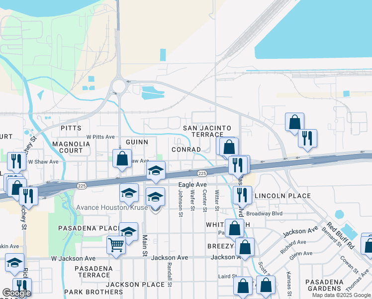 map of restaurants, bars, coffee shops, grocery stores, and more near 106 North Johnson Street in Pasadena