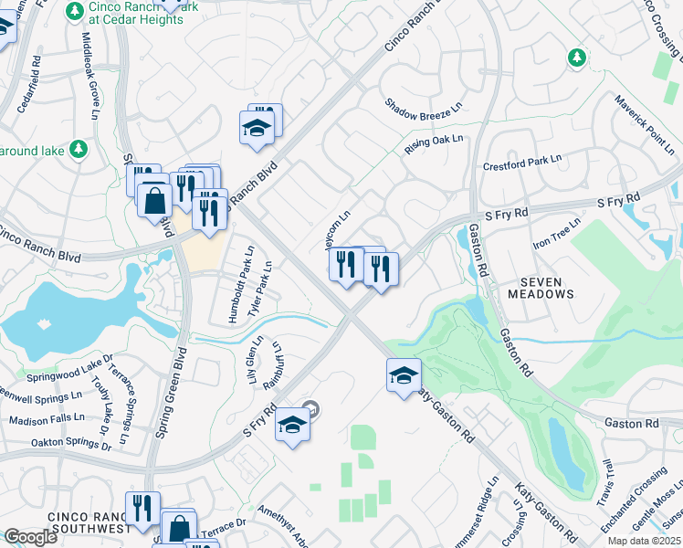 map of restaurants, bars, coffee shops, grocery stores, and more near 9006 Painted Daisy Lane in Katy