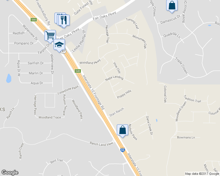 map of restaurants, bars, coffee shops, grocery stores, and more near 27923 Sonoma Ambre in Boerne