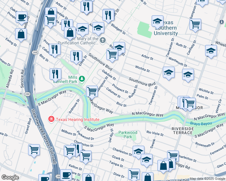 map of restaurants, bars, coffee shops, grocery stores, and more near 3237 Calumet Street in Houston