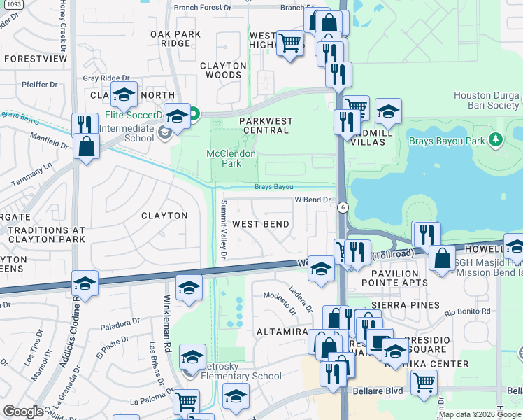 map of restaurants, bars, coffee shops, grocery stores, and more near 14838 Sagamore Hills Dr in Houston
