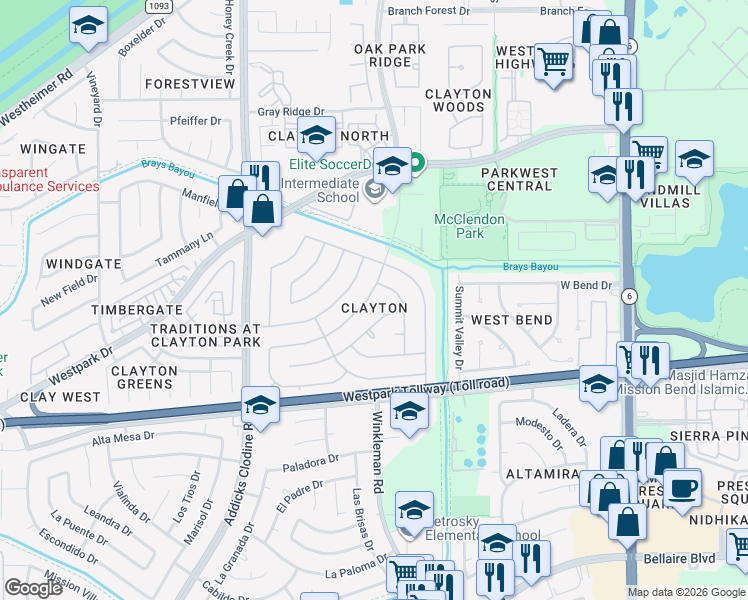 map of restaurants, bars, coffee shops, grocery stores, and more near 3827 Green Crest Drive in Houston