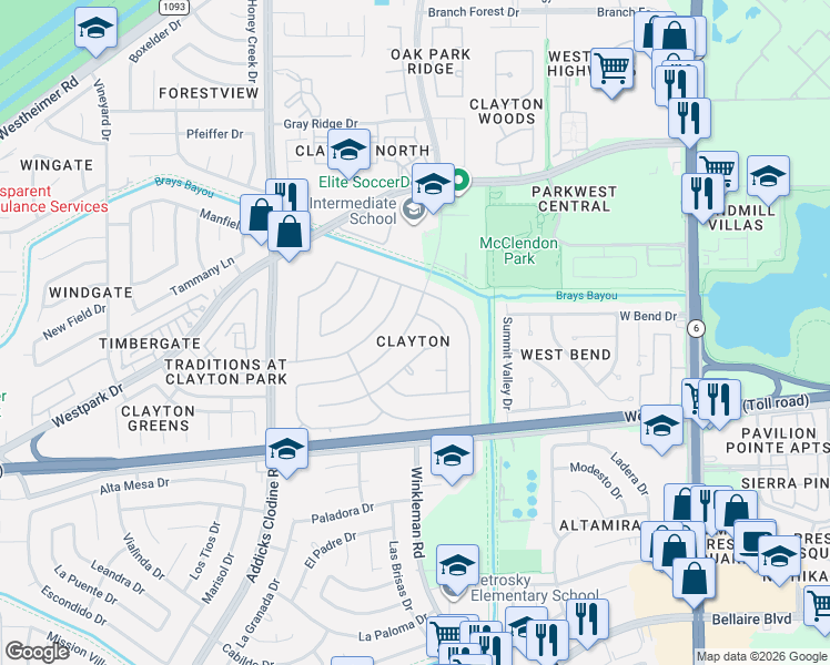 map of restaurants, bars, coffee shops, grocery stores, and more near 3827 Green Crest Drive in Houston