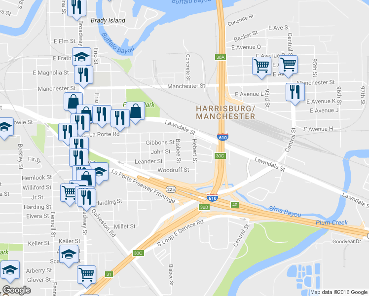 map of restaurants, bars, coffee shops, grocery stores, and more near 8813 John St in Houston
