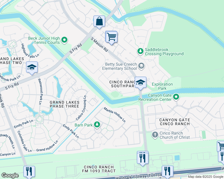 map of restaurants, bars, coffee shops, grocery stores, and more near 5811 Overton Park Drive in Katy