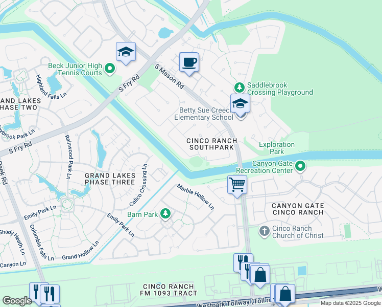map of restaurants, bars, coffee shops, grocery stores, and more near 5811 Overton Park Drive in Katy