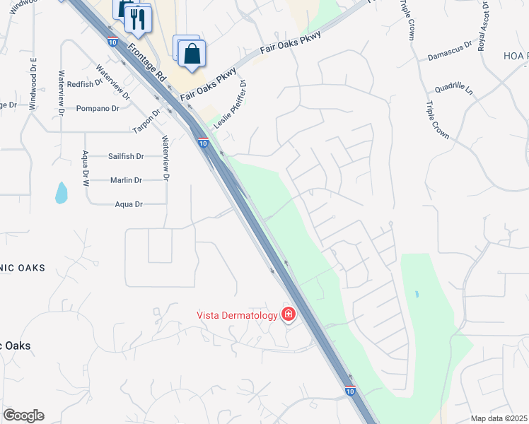 map of restaurants, bars, coffee shops, grocery stores, and more near 8965 Napa Landing in Boerne