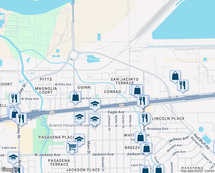 map of restaurants, bars, coffee shops, grocery stores, and more near 106 North Johnson Street in Pasadena