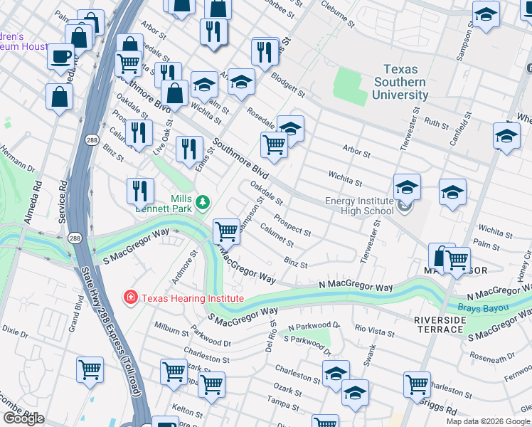 map of restaurants, bars, coffee shops, grocery stores, and more near 3214 Oakdale Street in Houston