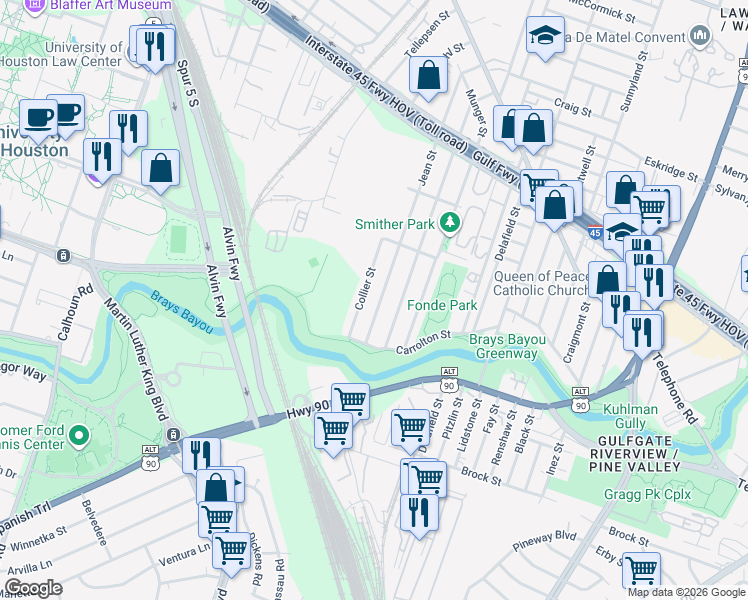 map of restaurants, bars, coffee shops, grocery stores, and more near 2233 Collier Street in Houston