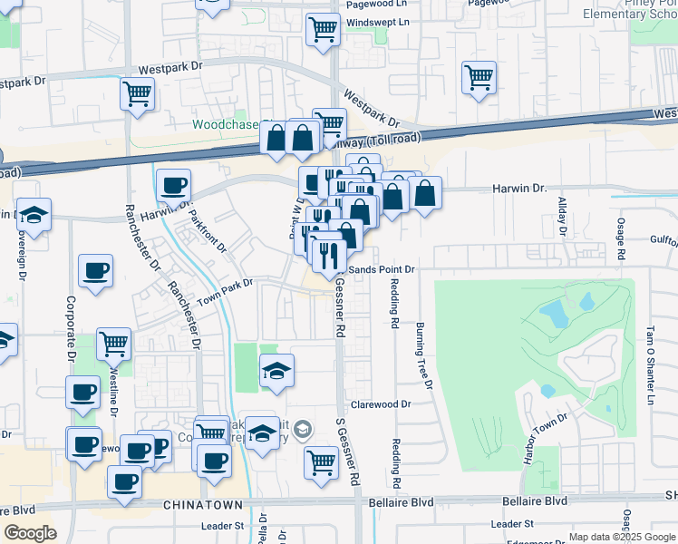 map of restaurants, bars, coffee shops, grocery stores, and more near in Houston