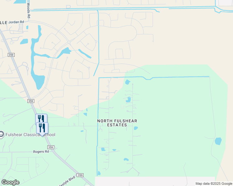 map of restaurants, bars, coffee shops, grocery stores, and more near 6125 North Mallard Drive in Fulshear