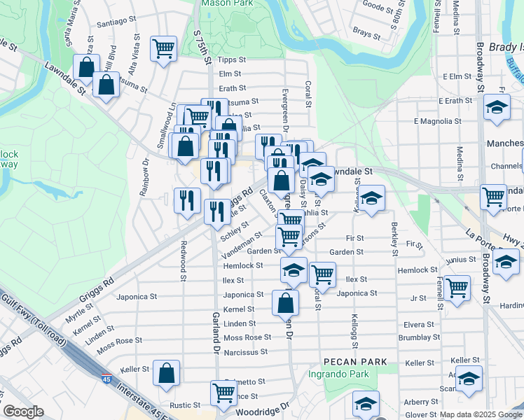 map of restaurants, bars, coffee shops, grocery stores, and more near 1009 Delmas Street in Houston