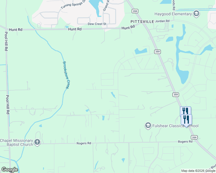 map of restaurants, bars, coffee shops, grocery stores, and more near 32622 Big Prayer Road in Fulshear
