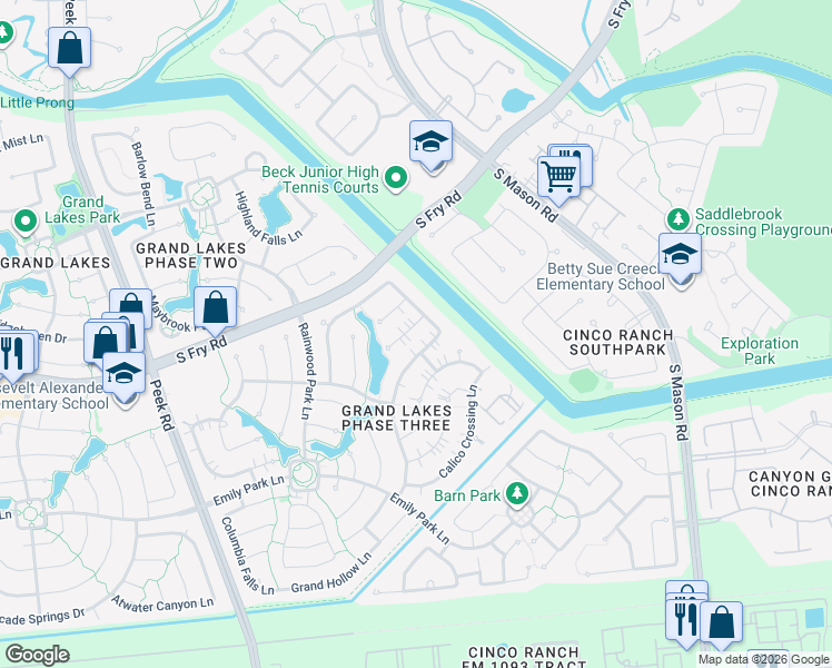 map of restaurants, bars, coffee shops, grocery stores, and more near 21403 Dolan Fall Lane in Katy