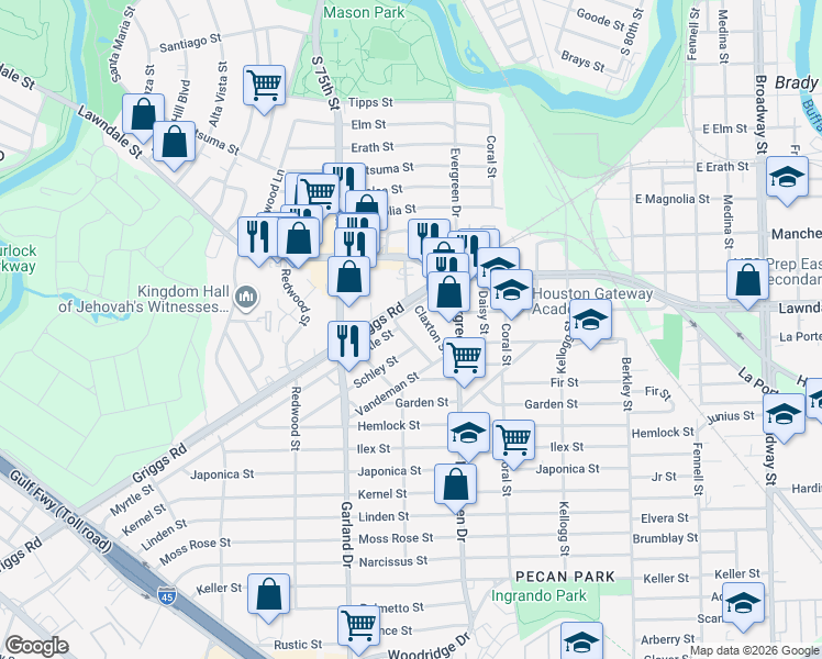 map of restaurants, bars, coffee shops, grocery stores, and more near 1009 Delmas Street in Houston