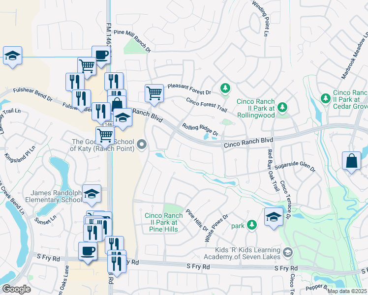 map of restaurants, bars, coffee shops, grocery stores, and more near 5103 Cypress View Cove in Katy