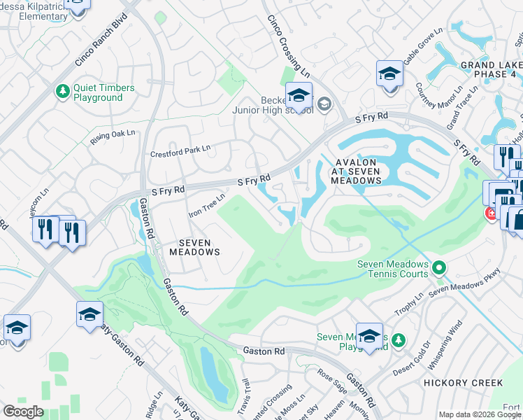 map of restaurants, bars, coffee shops, grocery stores, and more near 23134 San Salvador Place in Katy