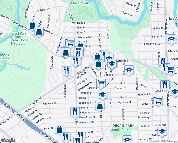map of restaurants, bars, coffee shops, grocery stores, and more near 1009 Delmas Street in Houston