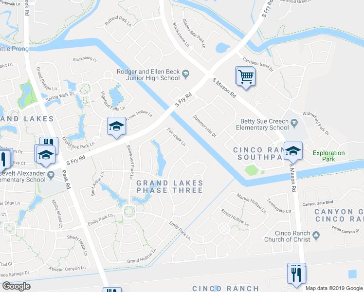 map of restaurants, bars, coffee shops, grocery stores, and more near 21403 Dolan Fall Lane in Katy