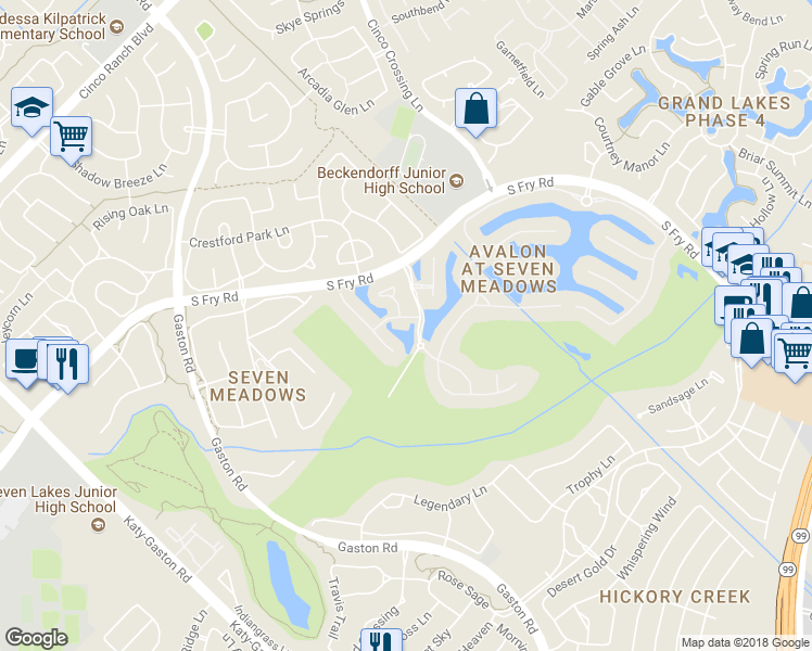 map of restaurants, bars, coffee shops, grocery stores, and more near 8407 Middle Canyon Road in Katy