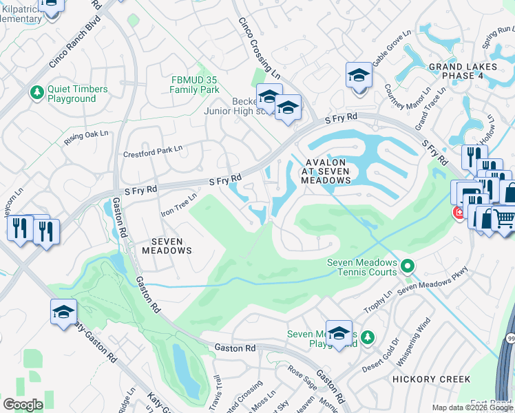 map of restaurants, bars, coffee shops, grocery stores, and more near 8411 Middle Canyon Road in Katy