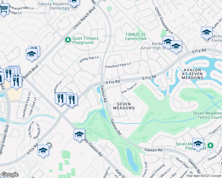 map of restaurants, bars, coffee shops, grocery stores, and more near 8621 Graceful Oak Crossing in Katy
